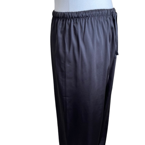 Feather Trimmed Black Satin Pajama Pants Bottoms Elastic Waist Drawstring Sz M - Picture 8 of 16